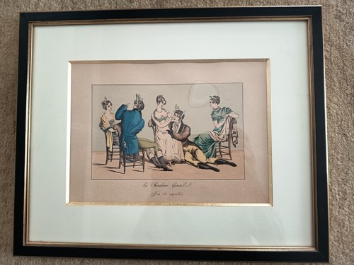 Gravure ancienne encadree jeu - gravure, :jeu