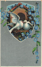 ILLUSTRATED CP ice medallion nest box doves birds flowers myosotis - 43373