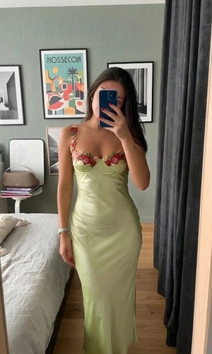 Robe satin verte fleurie - , sexy