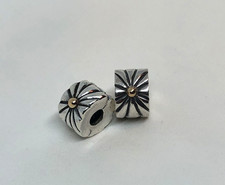 Lot Set 2 Authentic PANDORA Sterling Silver & 14K Accent SUNBURST CLIPS #790216