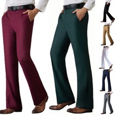 Hommes Patte D’Éléphant Évasé Pantalon Slim Rétro 60s 70s Habillé Robe Bootcut