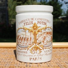Antique Félix Potin Paris Polychrome Glazed Sandstone Advertising Jam Jar
