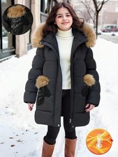 1 pièce Manteau matelassé à capuche rose pour filles avec poches et design...