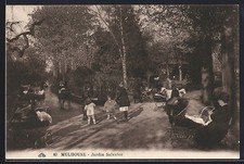 Old postcard Mulhouse, Salvator Garden with children and prams walking in the park 