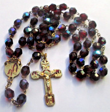 Antique Stunning Rosary Crucifix Necklace Medal Pearl Faceted Crystal 5536