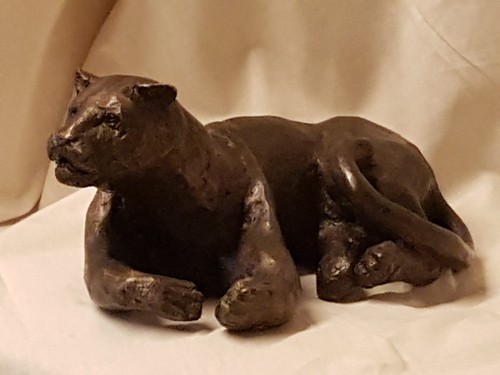 Jaguar sculpture bronze - sculpture,