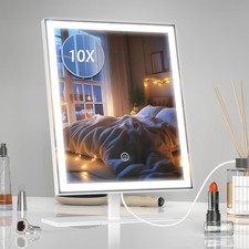 Miroir Coiffeuse LED avec Grossissement 10X, Miroir de Maquillage 3 Couleurs, Mi