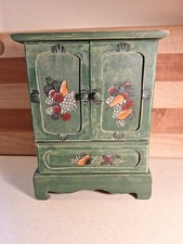 Vtg Wood Doll Armoire Working Door Furniture Distressed Hand Painted 1 Drawer 