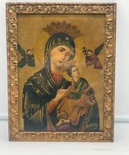 Magnifique Cadre Ancien avec Icône Religieuse de Notre-Dame du perpétuel secours