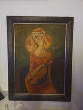 Cubist painting Hungary modern painting woman with violin Koroly Glonczy