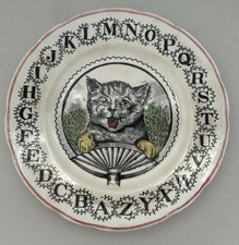 Rare W. Adams & Co Childs ABC Alphabet Plate Cat design Tunstail England Antique