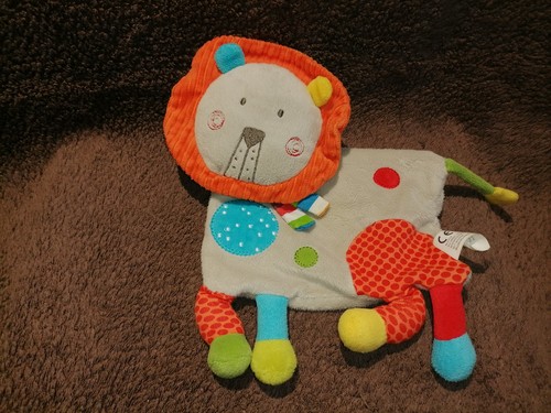 Doudou plat lion beige orange