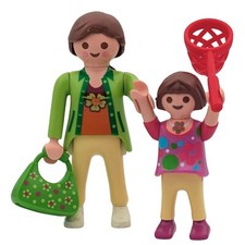 Playmobil lot 2 figurines femme fille sac filet maison ville parc