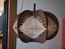 Suspension  Lustre Scandinave Années 1960 Fil et Bois Vintage 