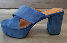 WHAT FOR Mules daim cuir bleu