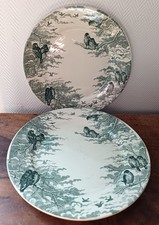 2 anciennes belles assiettes plates U&C Sarreguemines décor oiseaux NEIGE C92