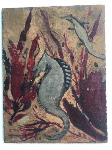 Oil painting panel - , seahorse