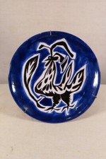 ANTIQUE LURCAT JEANS PRETTY BLUE ENAMELED CERAMIC ROOSTER PLATE SANT VICENS