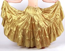 Light Gold Satin 25 Yard 4 Tiered Gypsy Skirt Belly Dance Ruffle Flamenco Jupe