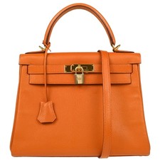 Hermes Orange Chevre Myzore Kelly 28 Retourne 2way Handbag □H N4 177065