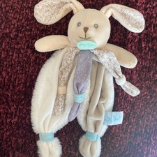 🇫🇷 Doudou plat lapin Poupi Naturel Ecru Blanc Fourrure Beige BABYNAT NEUF