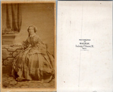Maujean, Paris, woman in Scottish fabric dress, circa 1860 CDV vintage albumen -