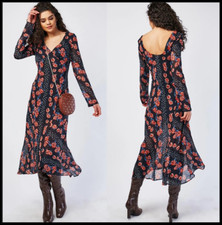 Robe Vintage Florale Noire Longue Midi Maxi En Chiffon Doublée RRP 49,99 £