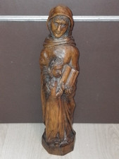 BEAUTIFUL STATUE/WOOD OAK SCULPTURE/St ANNE AND THE VIRGIN CHILD/SIGNED/XXth/39.5cm