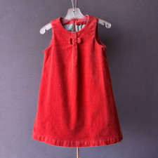 Oilily Velvet Bow Pinafore Dress, Size 3T/ 98, Red Orange