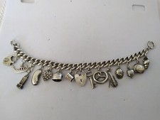 ANCIEN BRACELET A BRELOQUES ARGENT MASSIF 15 PENDENTIFS sterling charms