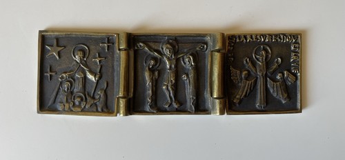 Triptyque bronze religieux - triptyque,