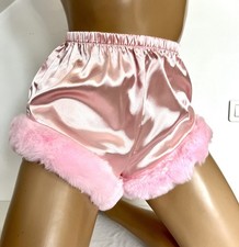 T40 high waist pink satin and faux fur panties very soft to wear 582!