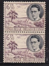 Album Treasures Belgium Congo Scott # 293  6.50 fr  King Baudouin Pair (2)   MNH