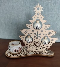 PHOTOPHORE SAPIN AVEC BOULES - BOIS SCULPTE  - NOËL