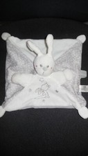 doudou plat lapin blanc gris