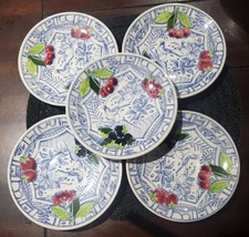 Set of 5 Saucers Only- Oiseau Bleu Gien France -No Cup-  4×7inches & 1×7.5inches