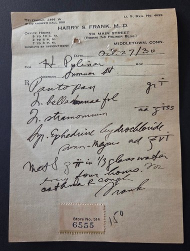 Antique 1930 prescription for - prescription,