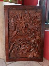 Carved wood panel. Low relief. Animalier. birds.