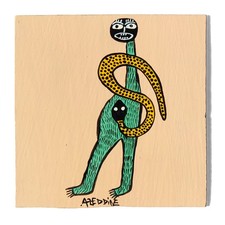 Azeddine (1965) - Rare peinture Maroc "Homme-Serpent" Outsider Art/Art singulier