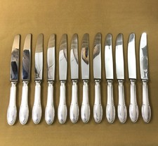 12 large table knives ERCUIS model GODRONS silver metal 24.5 cm cutlery
