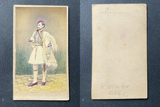 Man in traditional Greek costume, circa 1865, watercolor CDV vintage albumen -