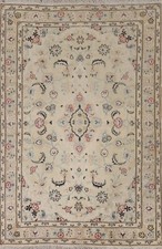 Vintage Floral Beige Traditional nain Area Rug 4'x6' Wool Hand-knotted Carpet