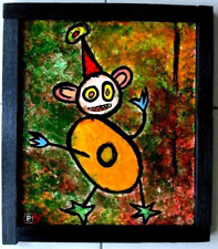 Tableau Art contemporain - Personnage au chapeau - 35 x 30 cm -.