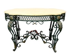 Table de milieu fer forgé style 1940 plateau marbre