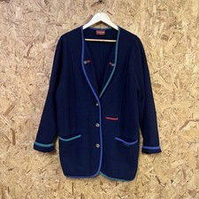 Geiger Collections Austrian Wool Cardigan EU 40 Navy Blue Multicoloured Trim 