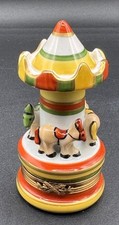 *FLAW* Limoges France “Merry Go Round Carousel” Porcelain Peint Main Trinket Box