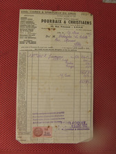 ++"1302" OLD INVOICE WINES POURBAIX ET CHRISTIAENS IN LILLE 1942