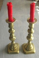 Beautiful Pair of 19th Century Yellow Copper Candle Holders Perfect Condition 25cm