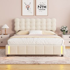 140x200cm Lit rembourré, lit double, lit de rangement avec coffre à lit LED...