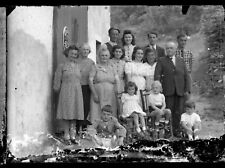 Family Group Front Door Barn - Antique 1940s Glass Photo Negative